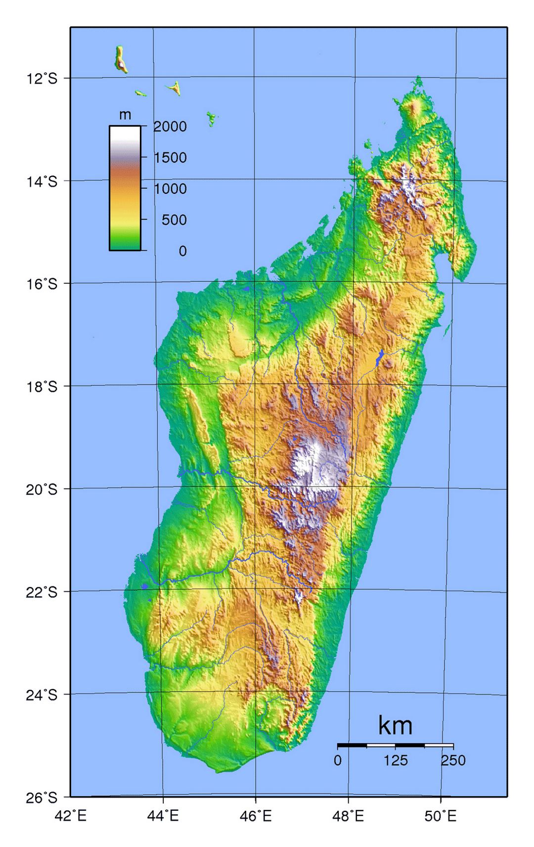 Detailed topographical map of Madagascar