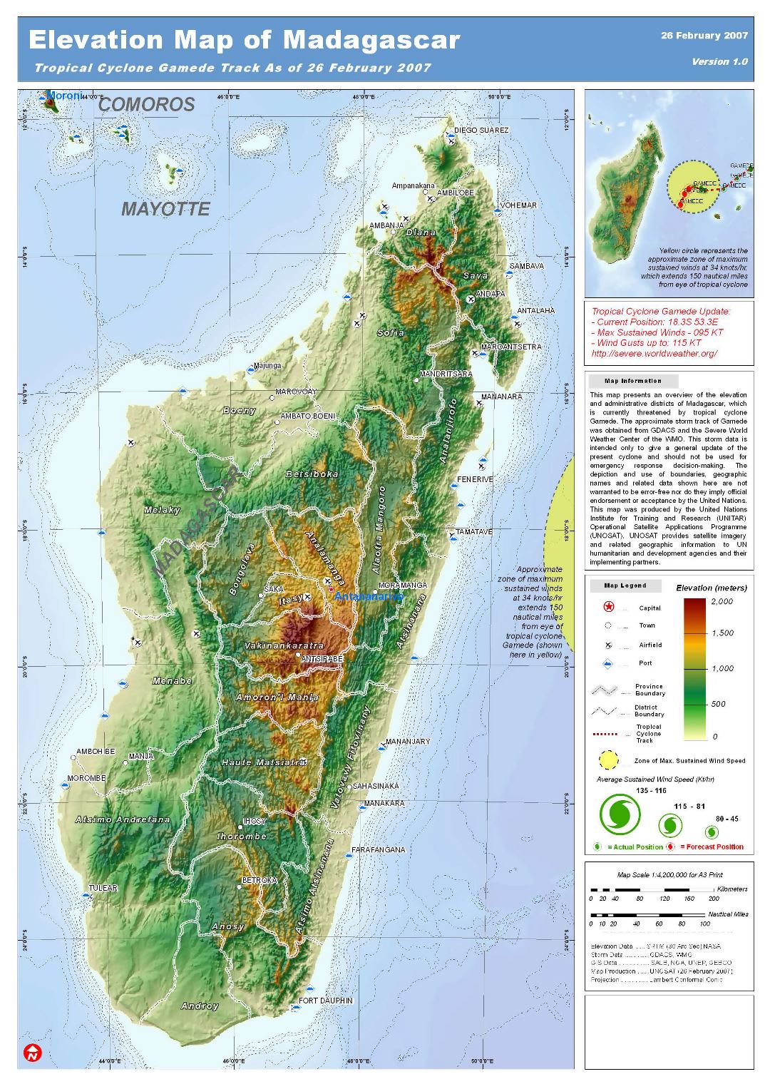 Large detailed elevation map of Madagascar