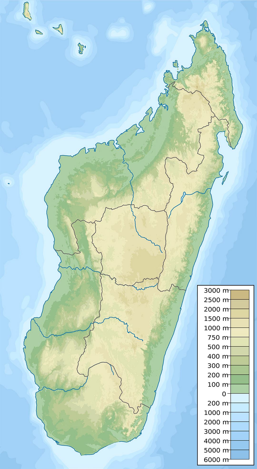 Large physical map of Madagascar