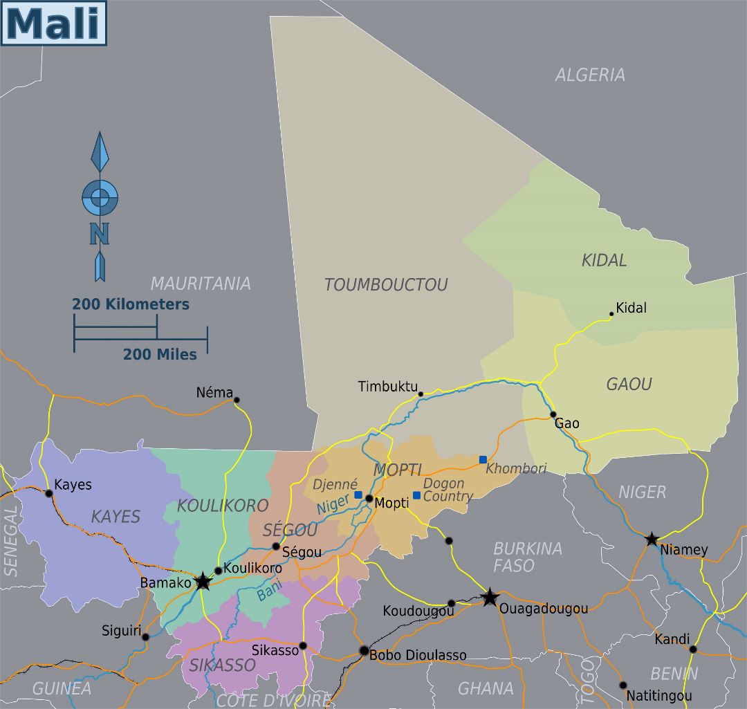 Large regions map of Mali