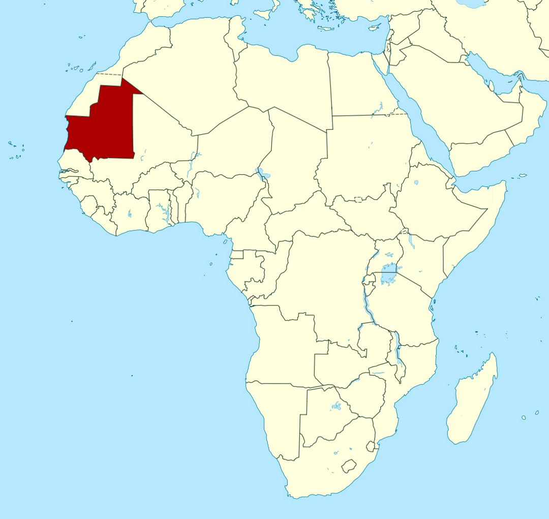 Detailed location map of Mauritania in Africa