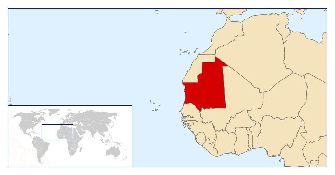 Large location map of Mauritania in the World