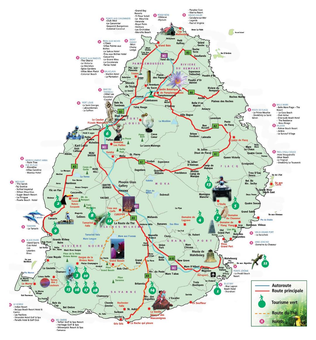 Large Mauritius tourist map