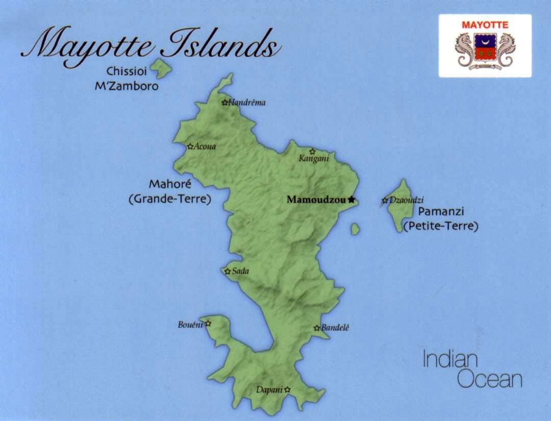 Detailed map of Mayotte Island with flag