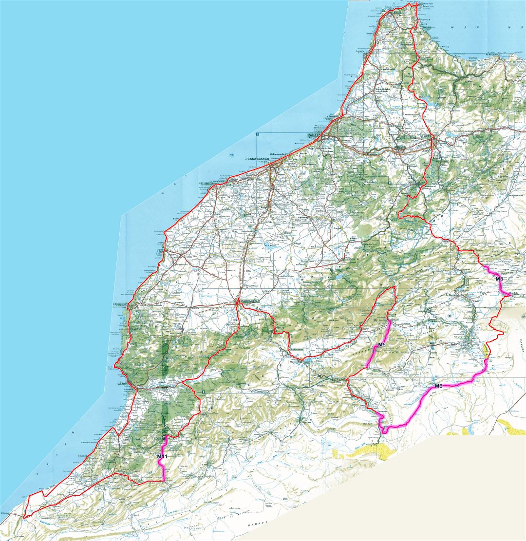 Detailed road map of Morocco