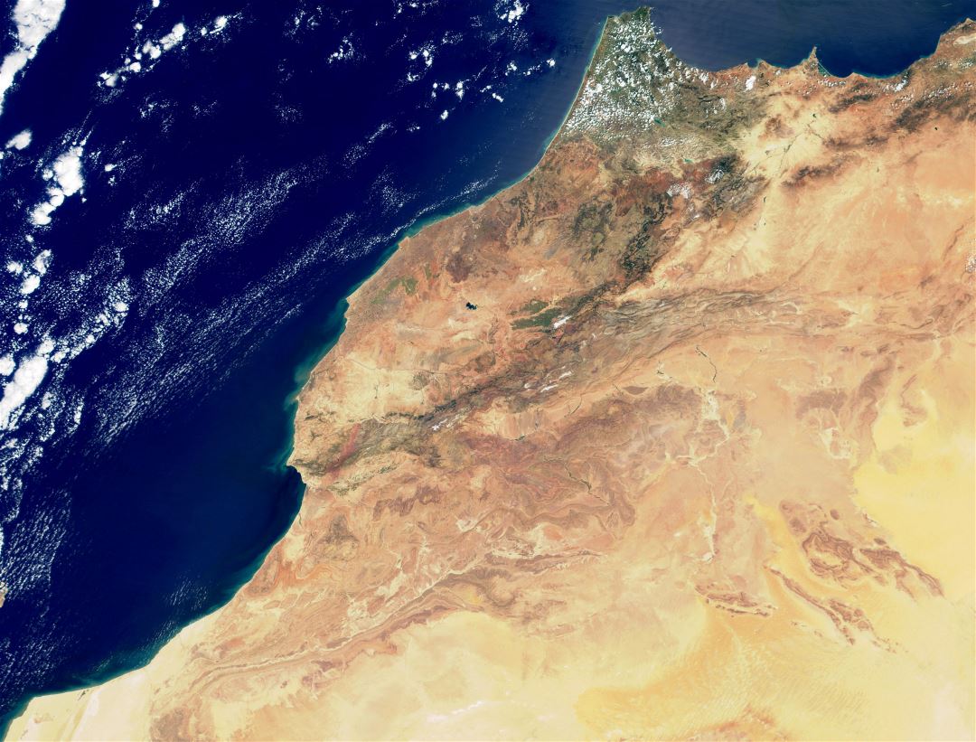 Large satellite map of Morocco