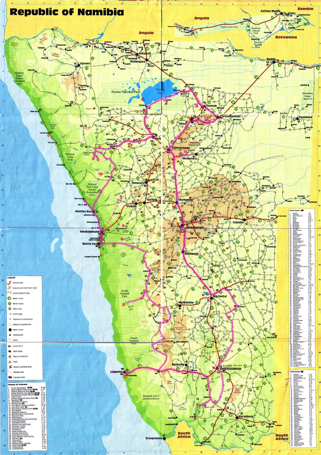 Large detailed travel map of Namibia