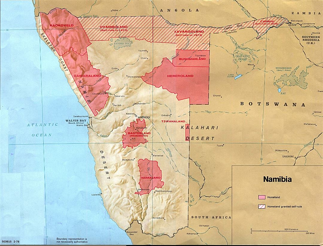 Large map of Namibia Homelands - 1978