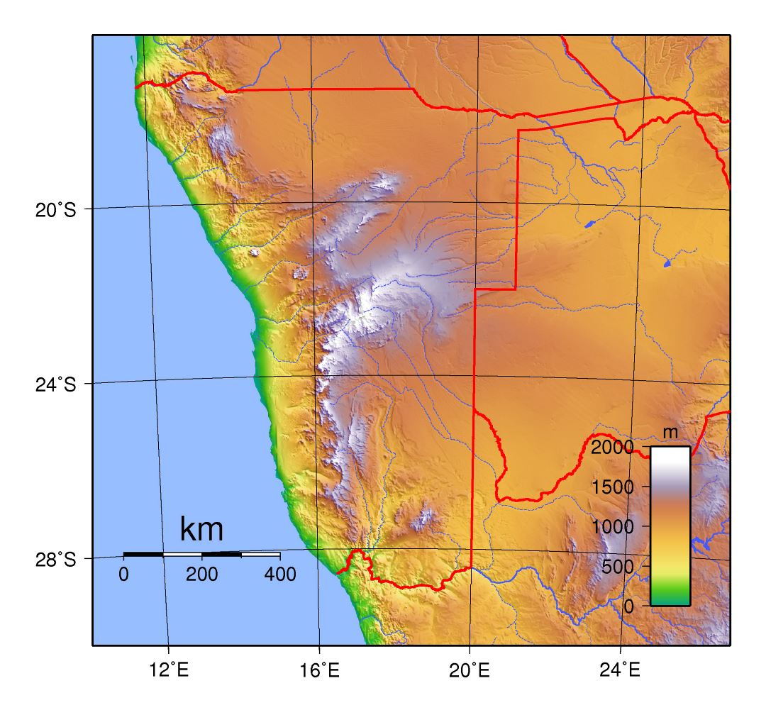 Large physical map of Namibia