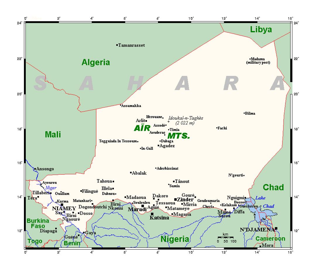 Detailed map of Niger with cities