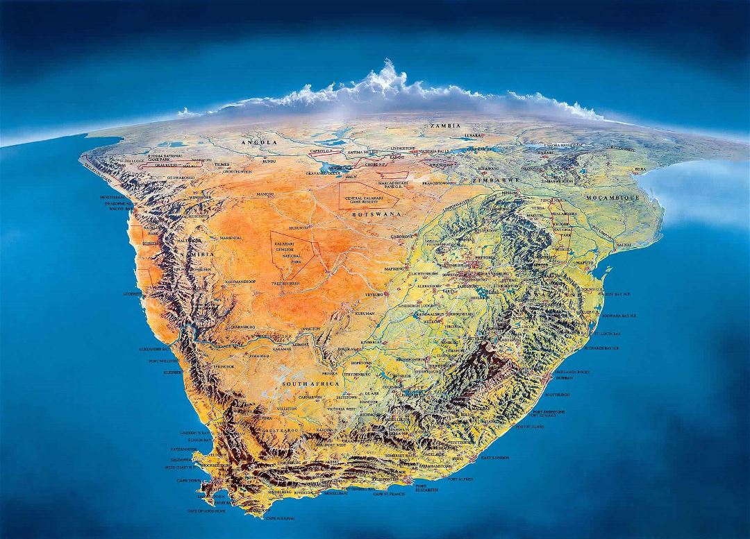 Large panoramic map of Countries of South Africa