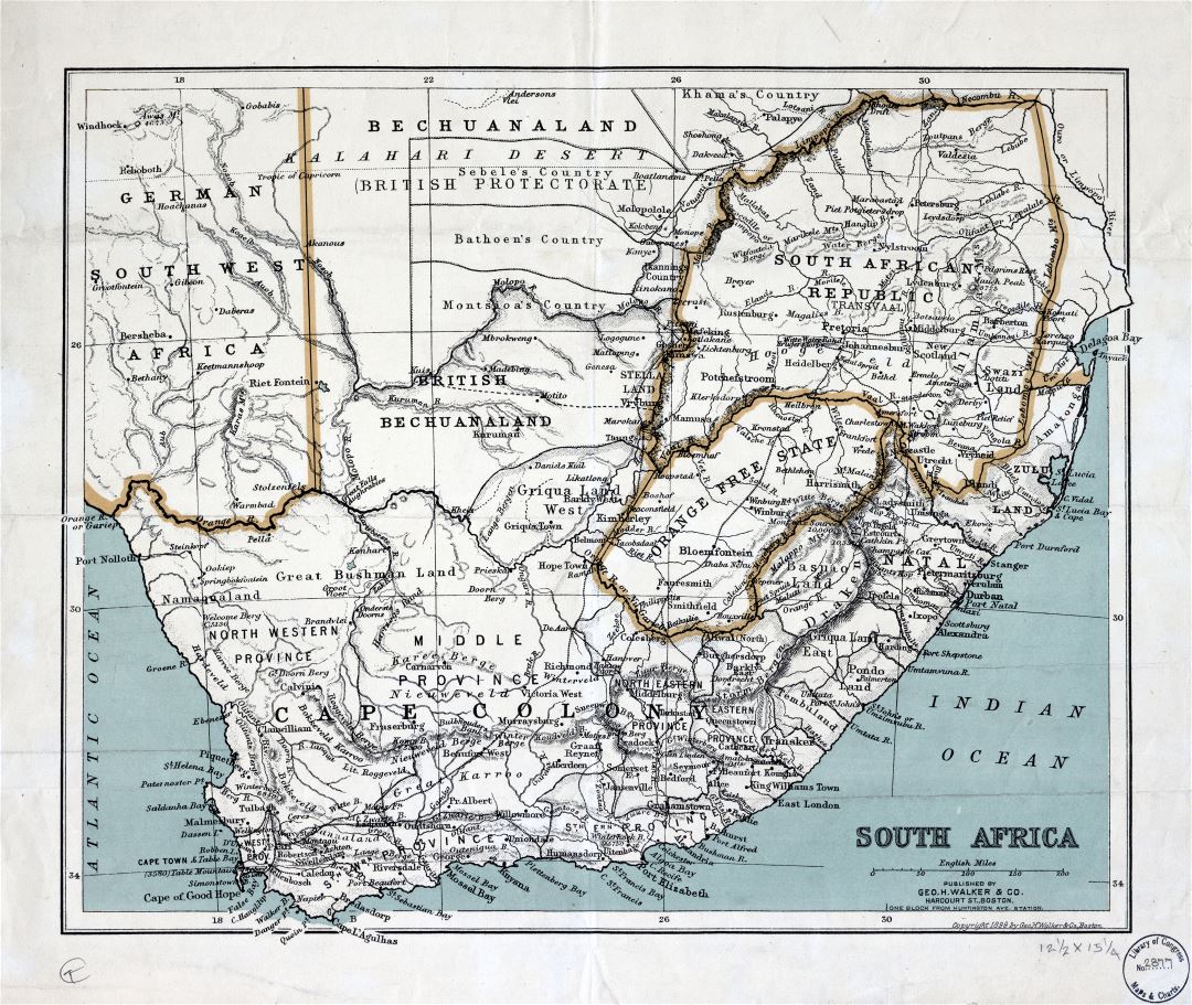 Large scale detailed old map of South Africa with relief and other marks - 1899