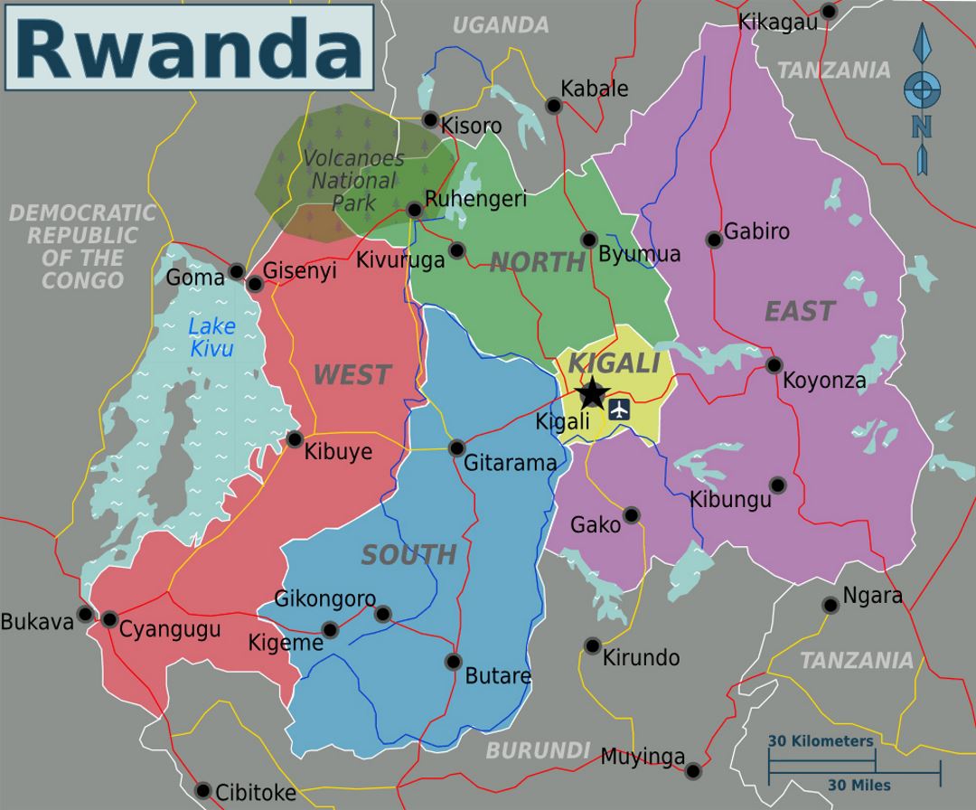Detailed regions map of Rwanda