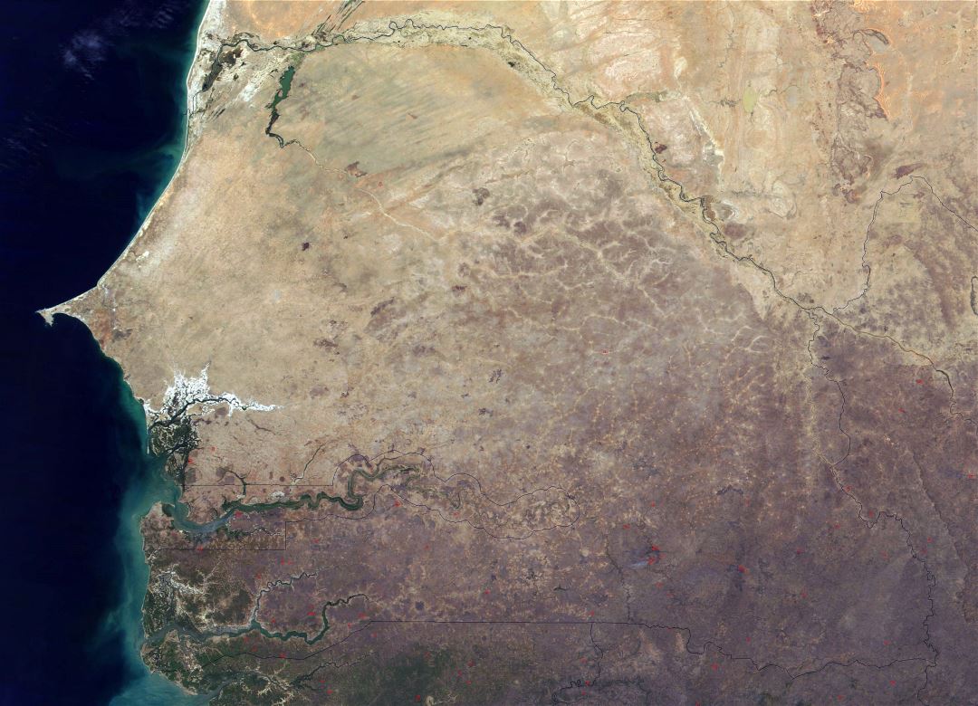 Large detailed satellite map of Senegal