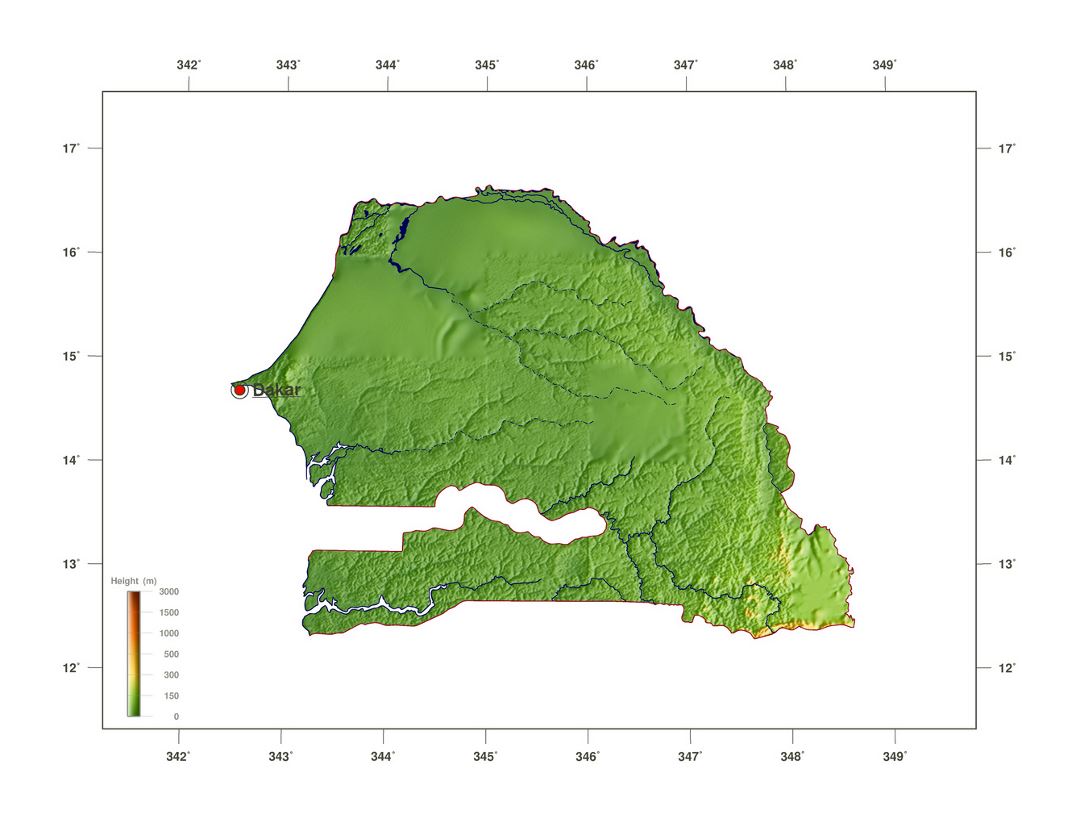Large elevation map of Senegal