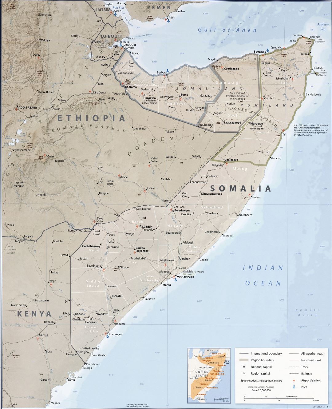 Large Detailed Political And Administrative Map Of Somalia With Relief