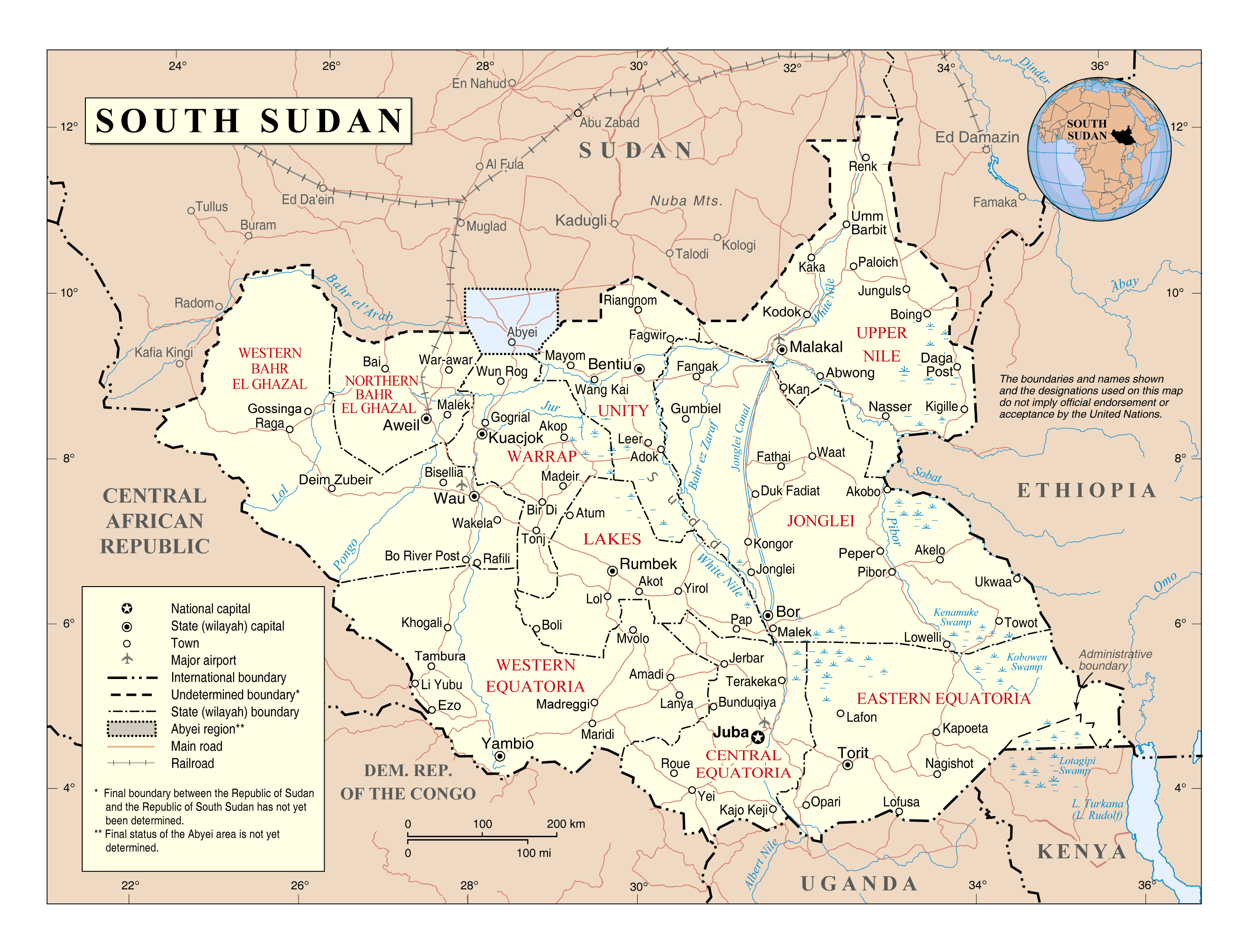 Large Detailed Political And Administrative Map Of South Sudan With Roads Railroads Cities And