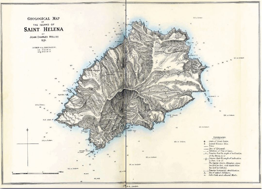 Detailed old topographical map of St. Helena - 1860