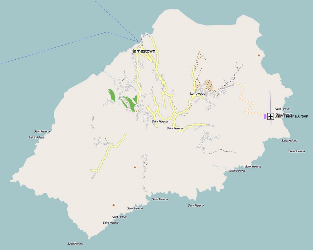 Detailed road map of St. Helena Island with airport
