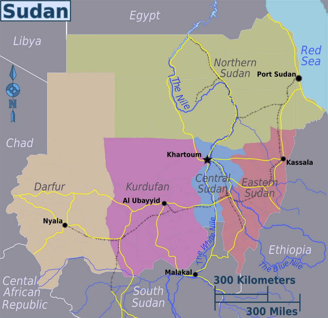 Large regions map of Sudan