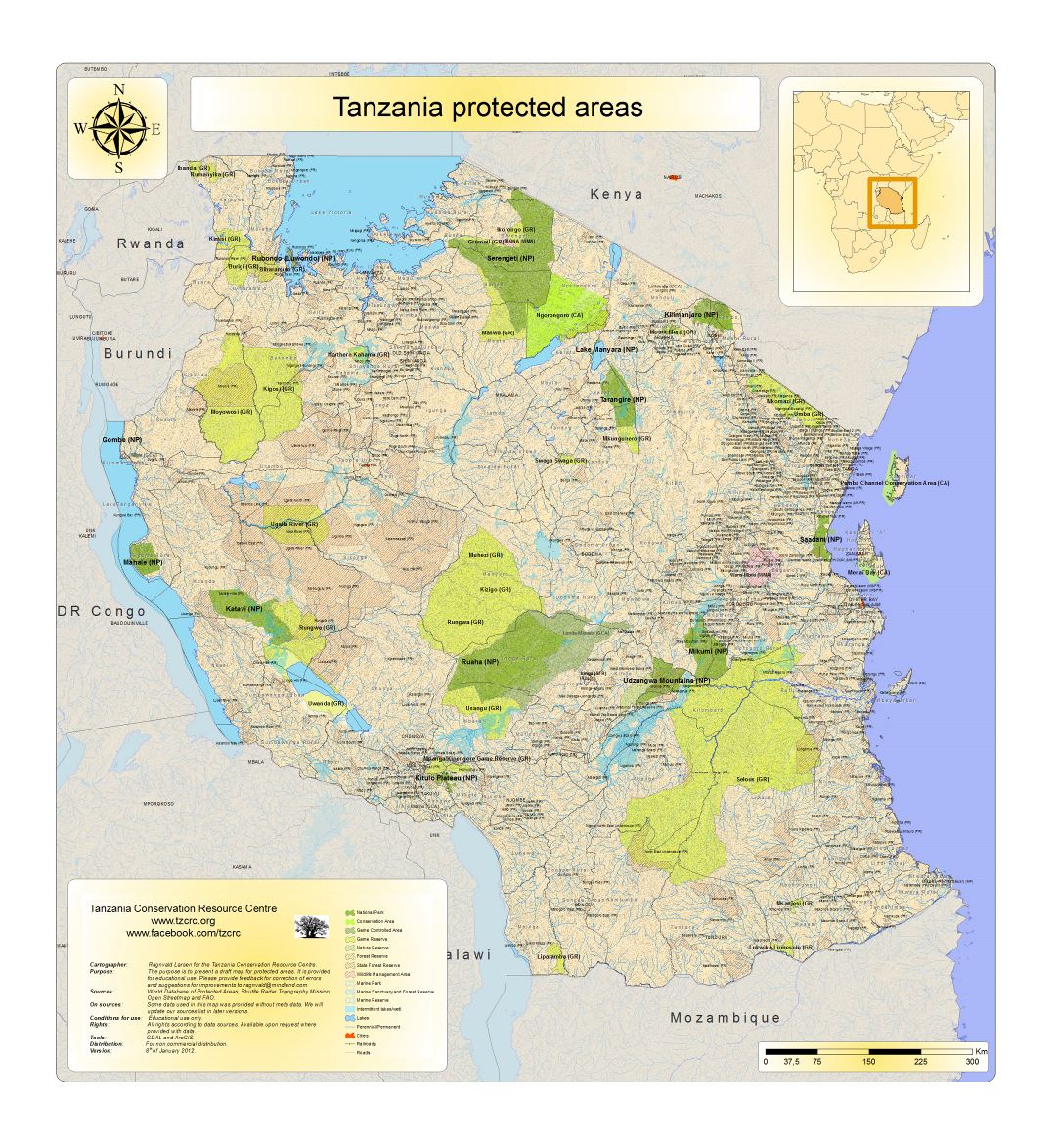 Large detailed map of Tanzania protected areas - 2010