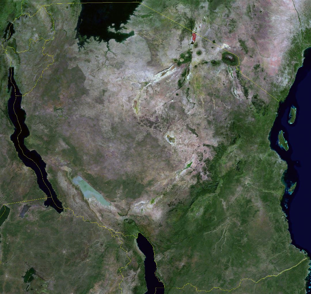 Large detailed satellite map of Tanzania