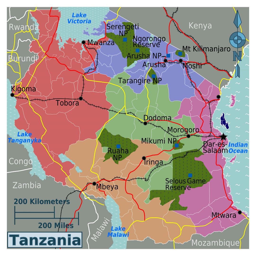 Large regions map of Tanzania