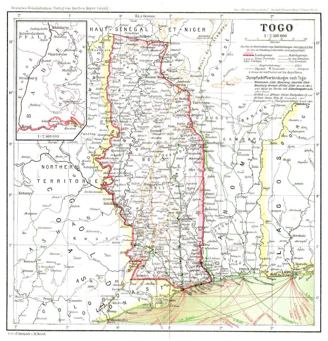 Large detailed old map of Togo