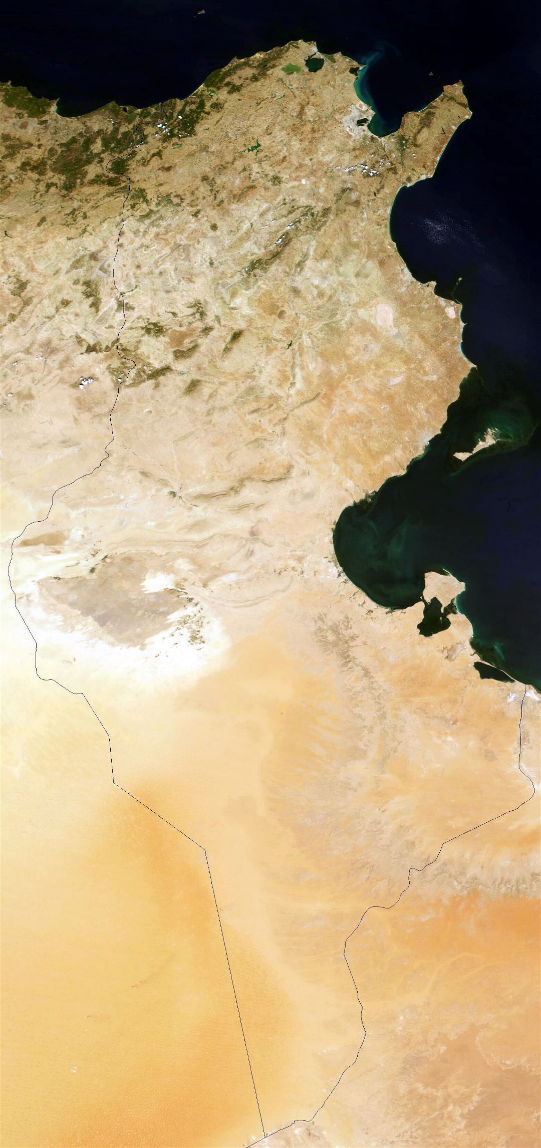 Large detailed satellite image of Tunisia