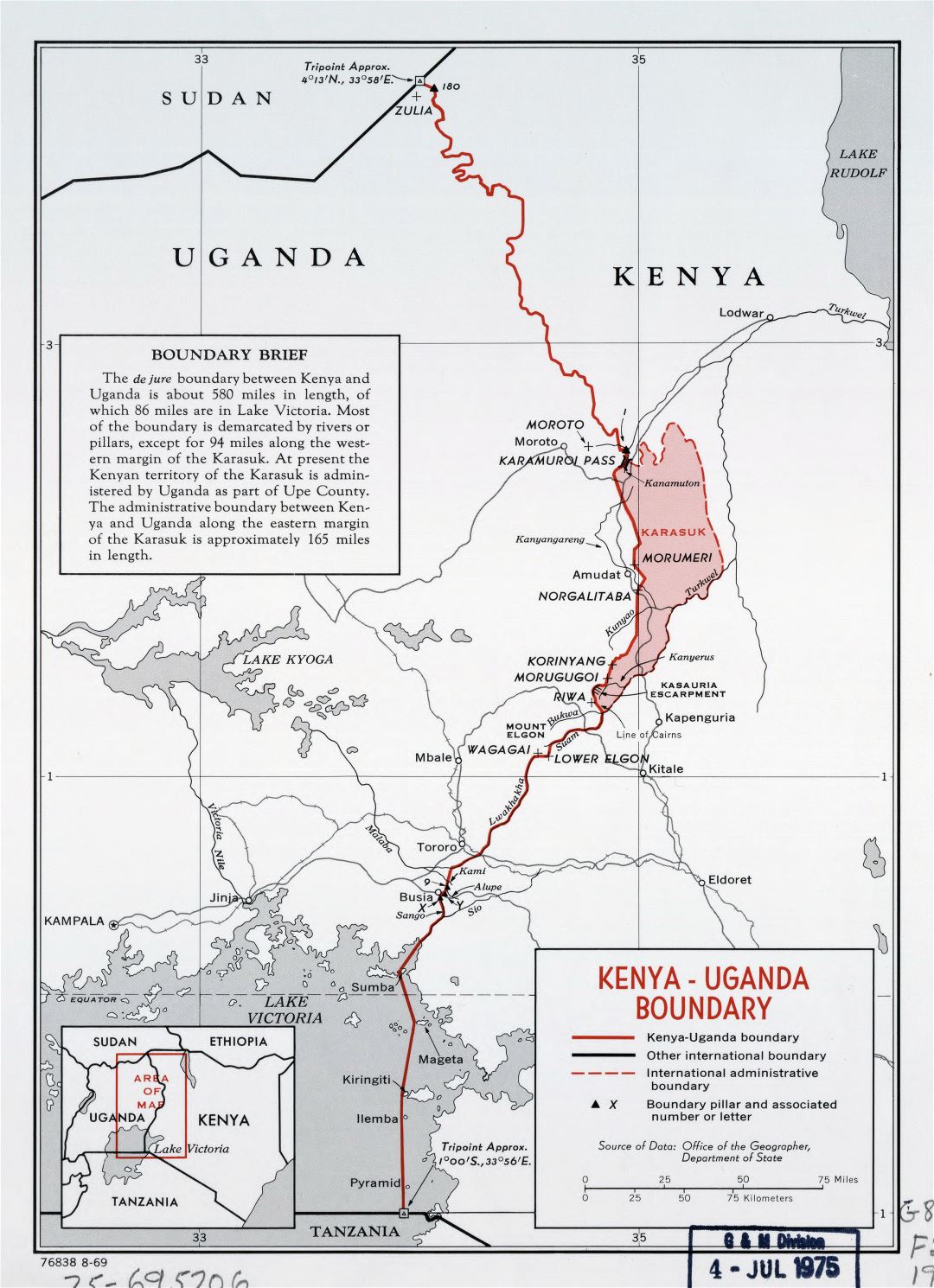 Large detailed Kenya - Uganda boundary map - 1969
