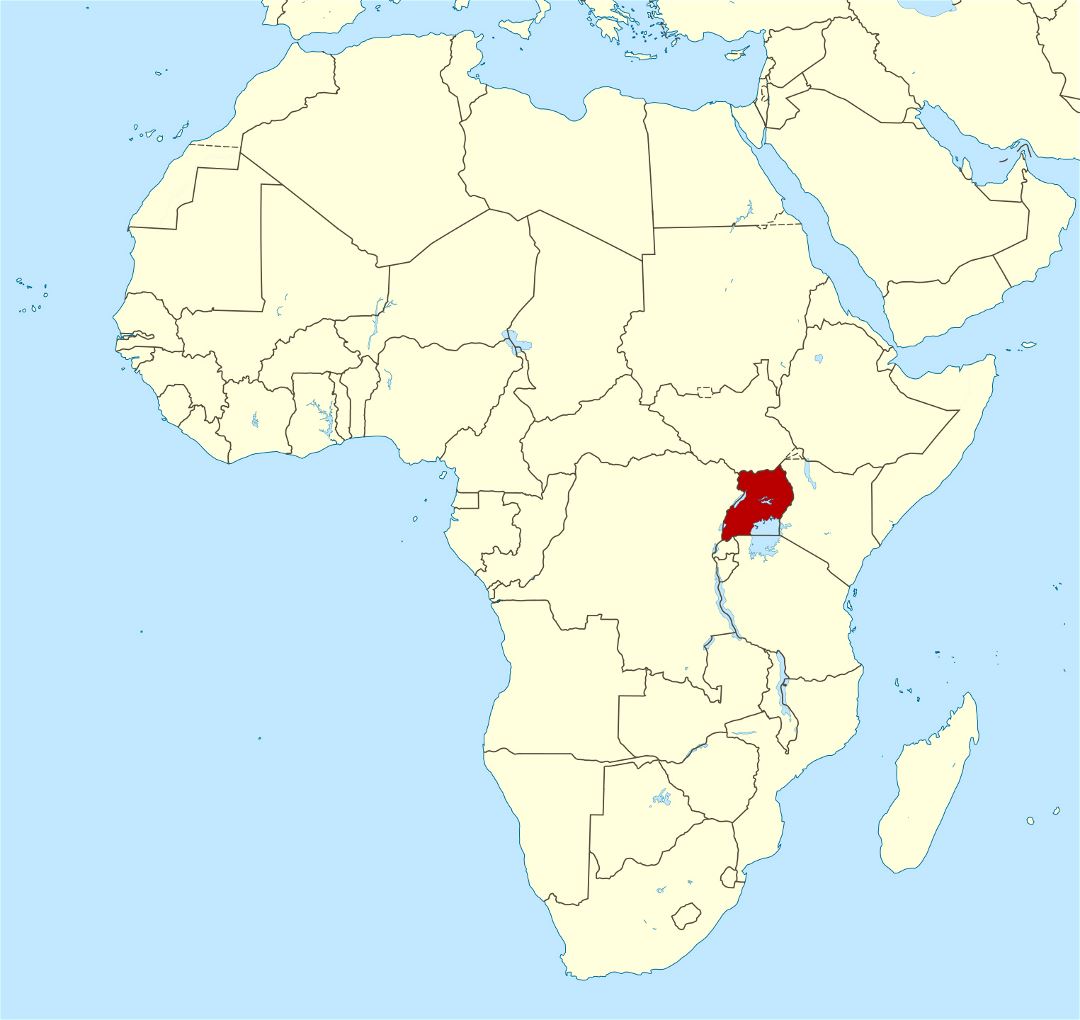 Large location map of Uganda in Africa