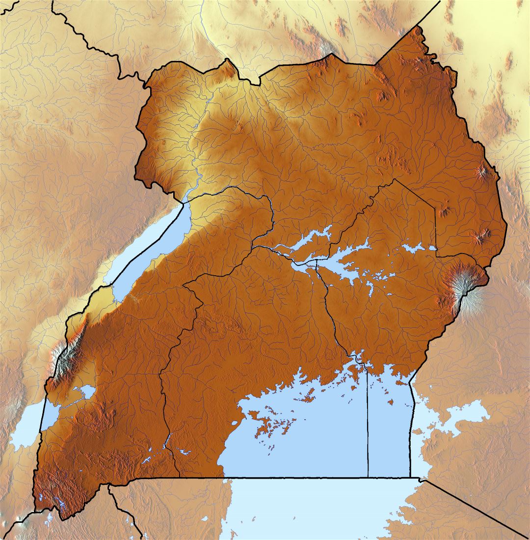 Large relief map of Uganda