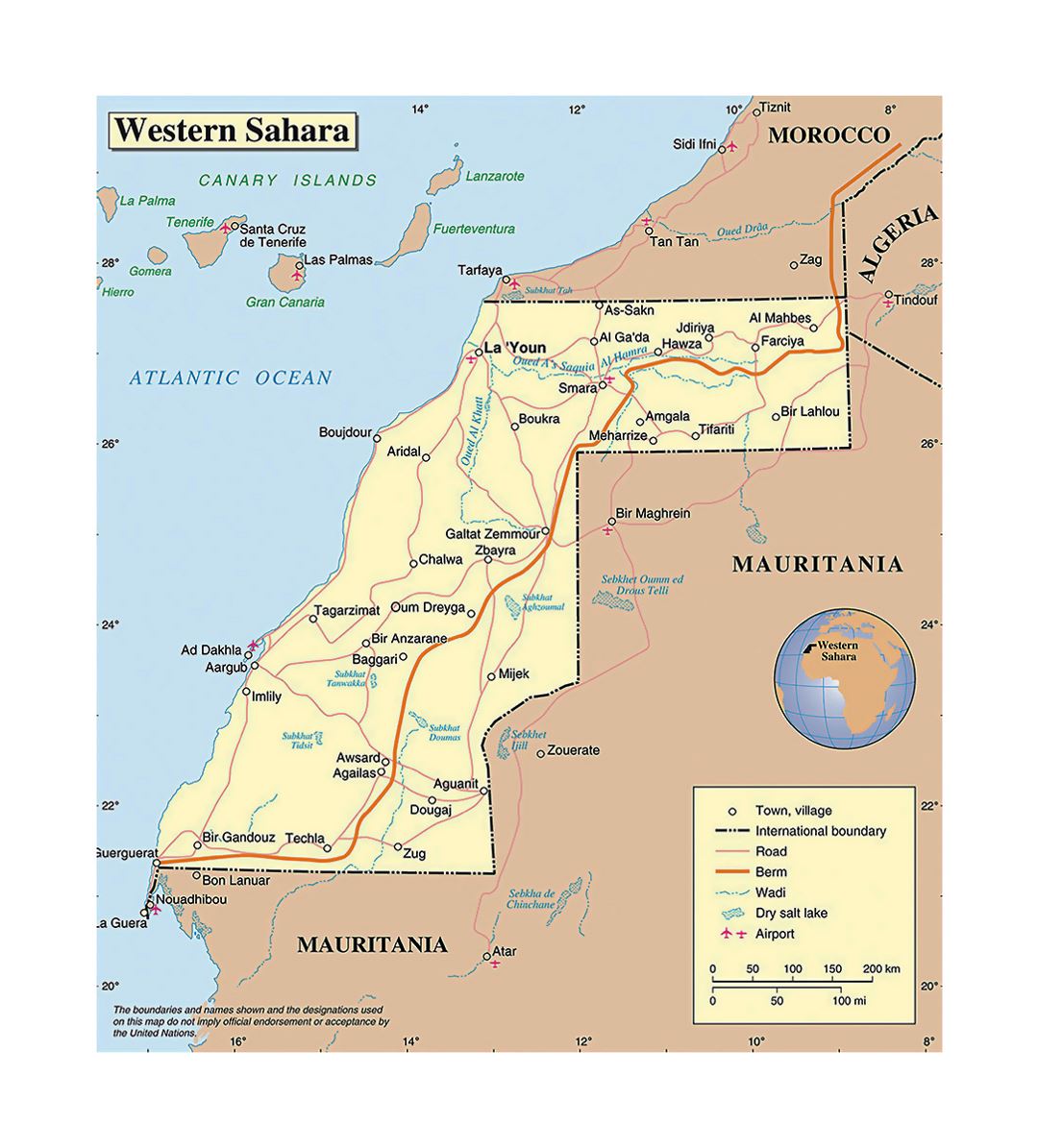 Detailed political map of Western Sahara