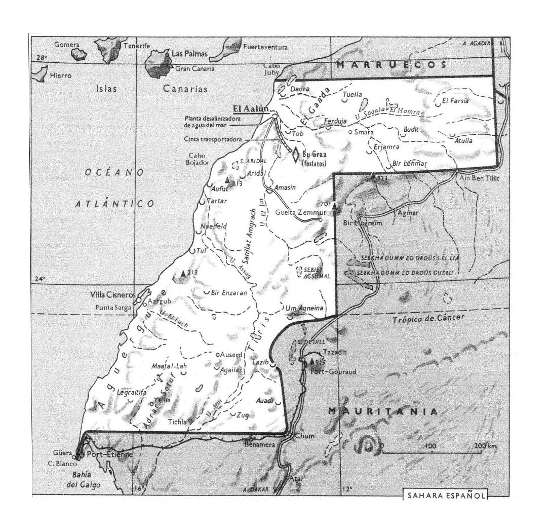 Large old map of Western Sahara