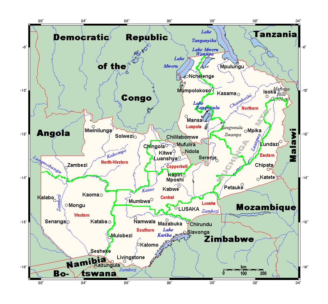 Detailed map of Zambia
