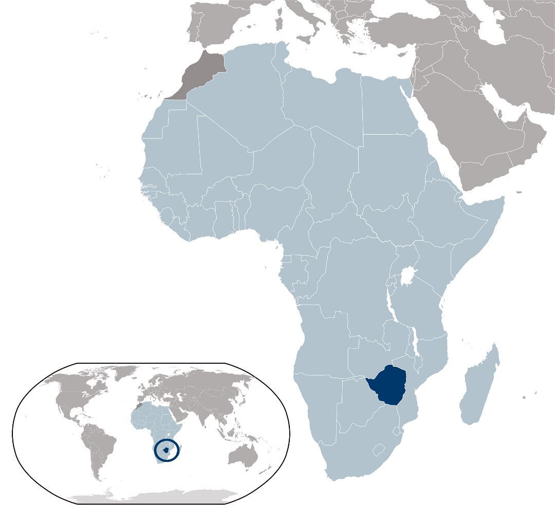 Large location map of Zimbabwe