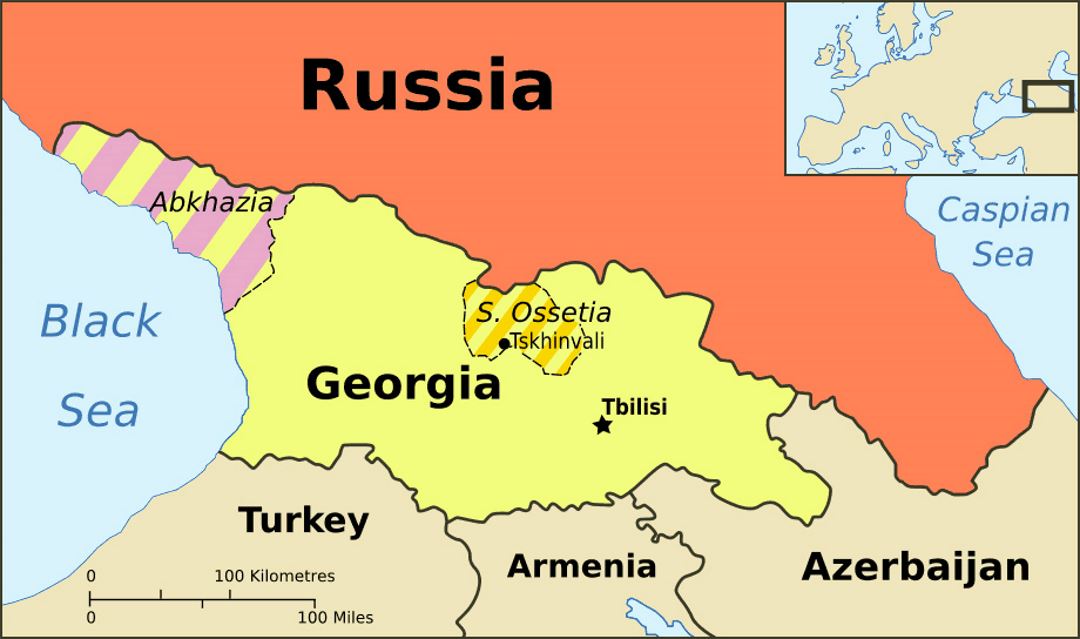 Political map of Abkhazia, Georgia and South Ossetia