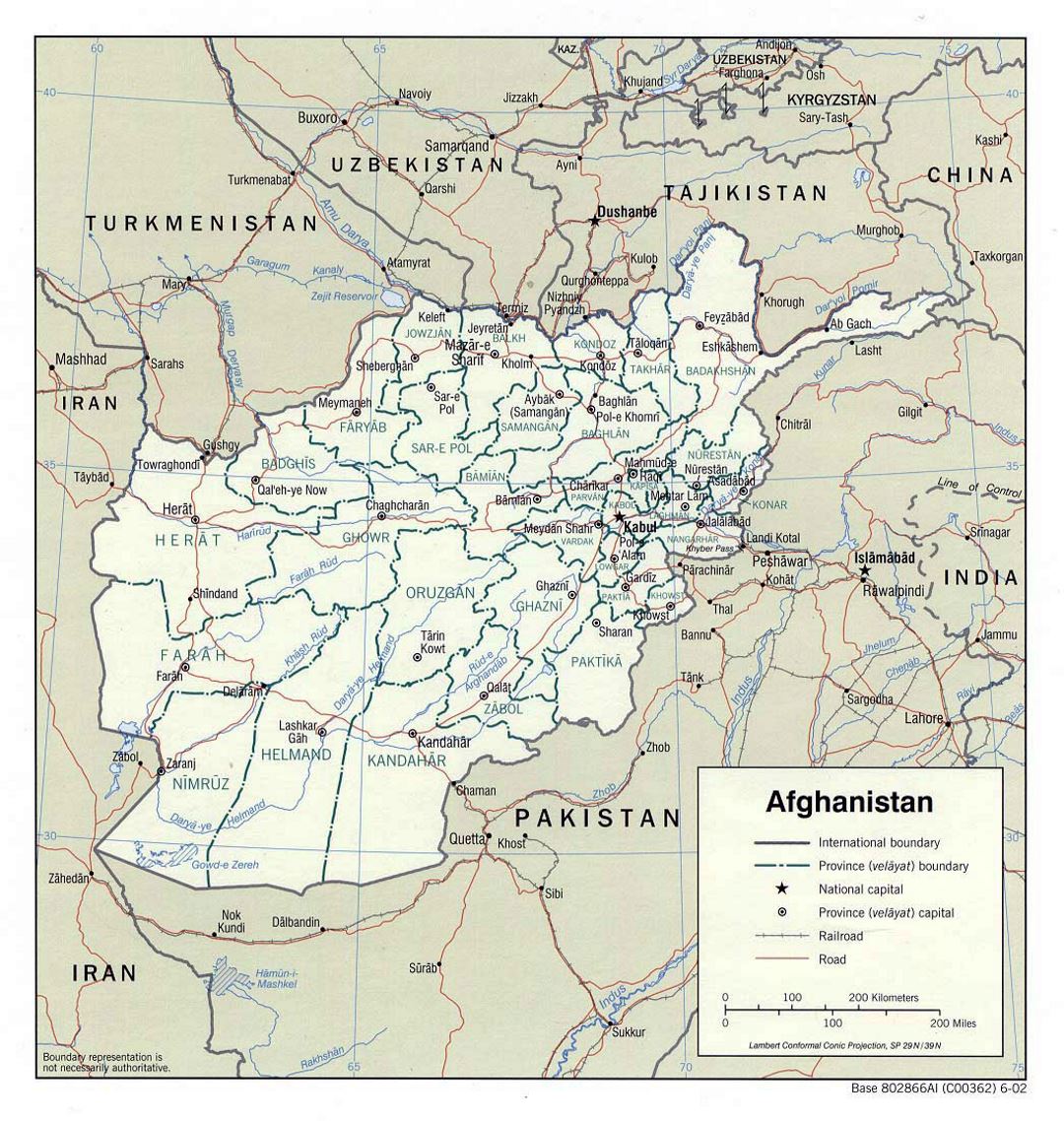 Detailed political and administrative map of Afghanistan - 2002
