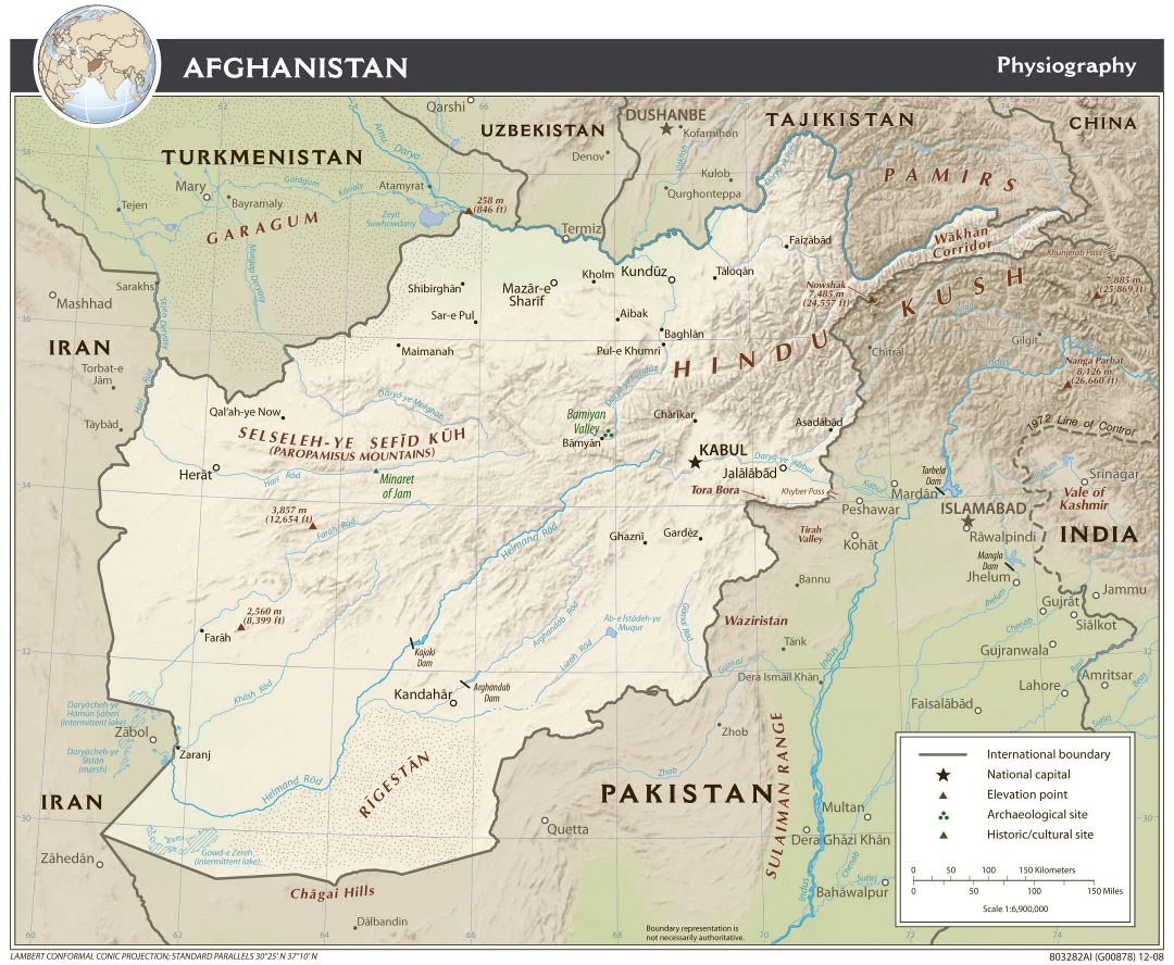 Large detailed physiography map of Afghanistan - 2009