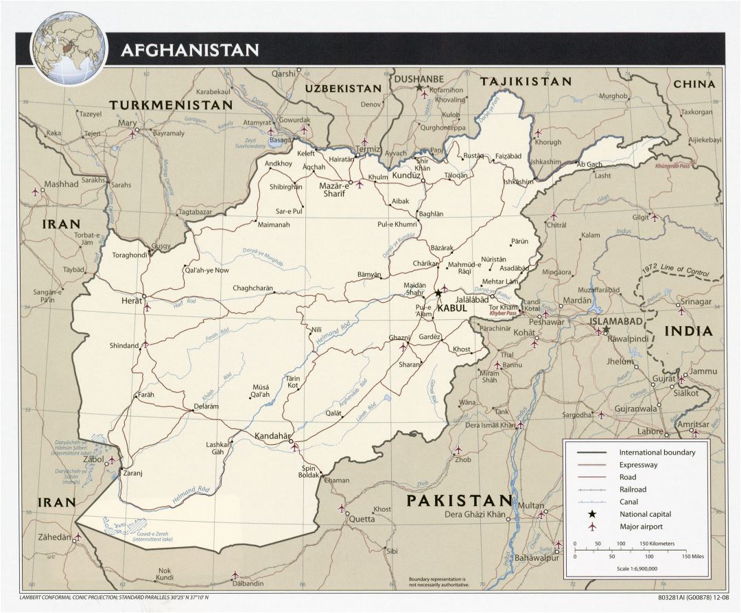 Large detailed political map of Afghanistan - 2008
