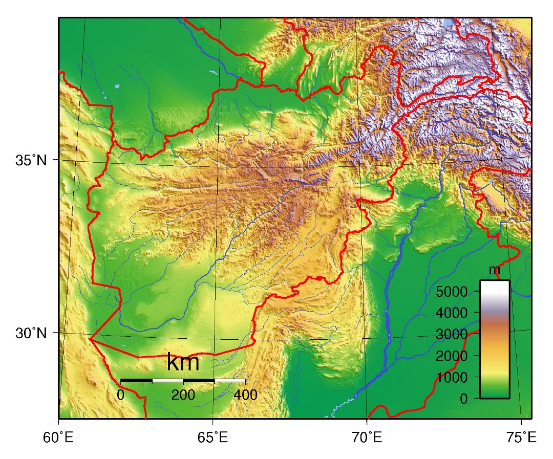 Large topographical map of Afghanistan