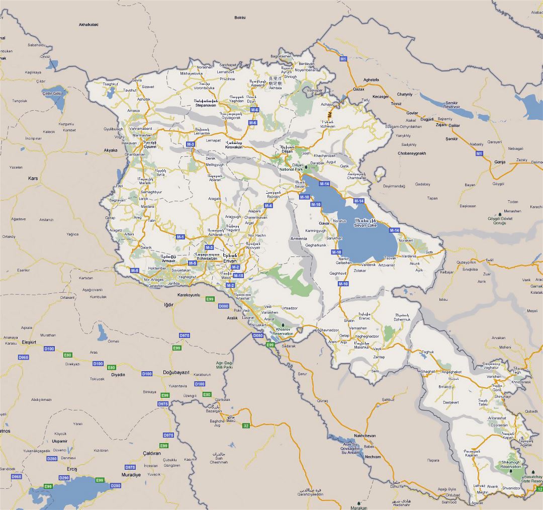 Large road map of Armenia with cities