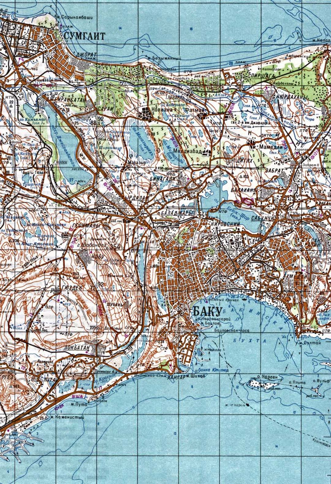 Large Baku topographical map in russian