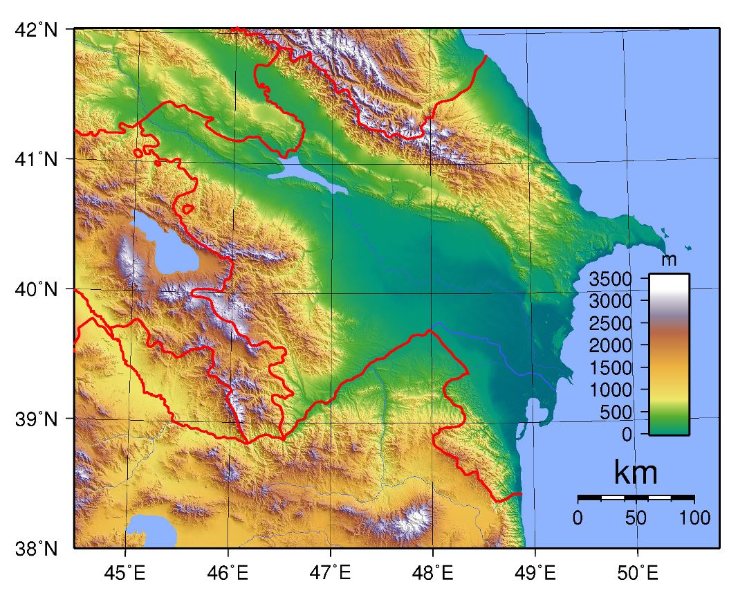 Large physical map of Azerbaijan
