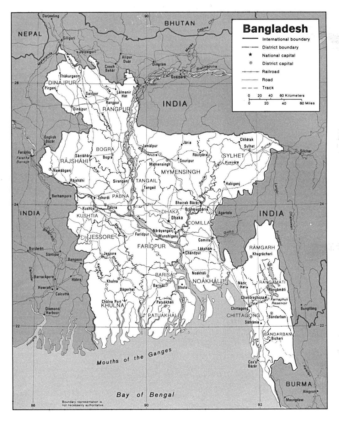 Large political and administrative map of Bangladesh with roads and major cities