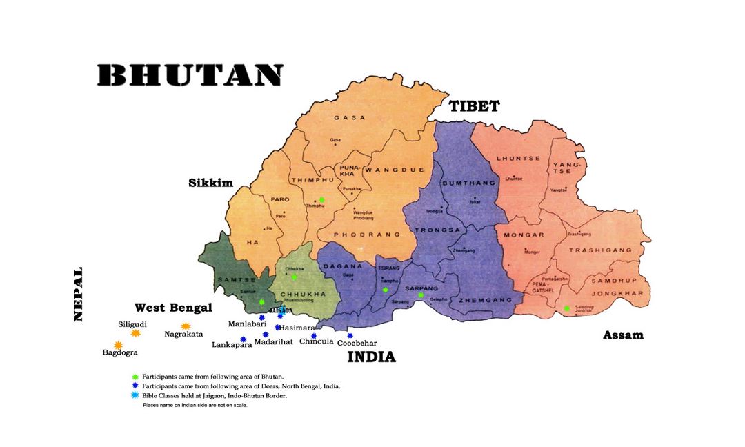 Detailed administrative map of Bhutan