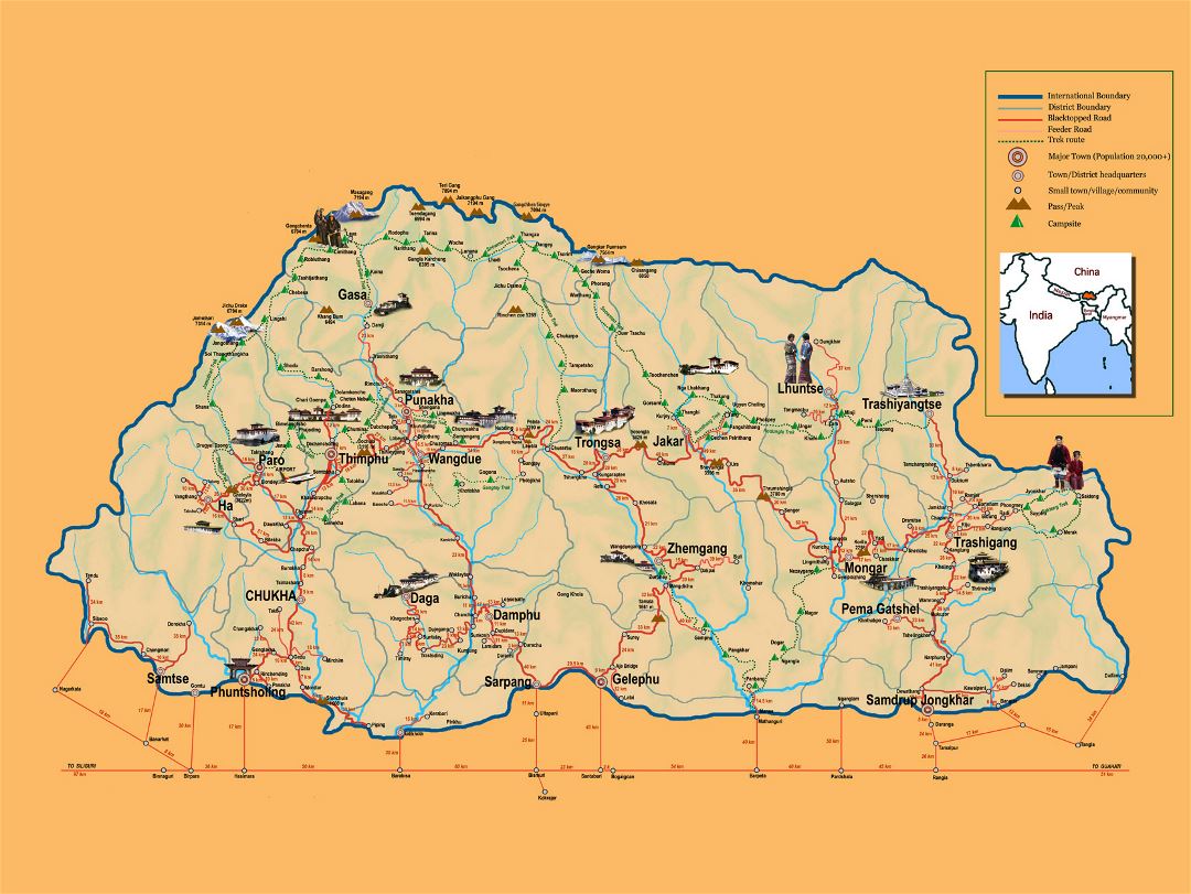Detailed tourist map of Bhutan