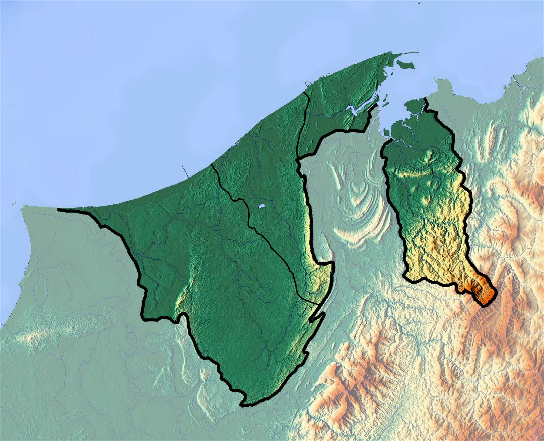 Detailed topographical map of Brunei