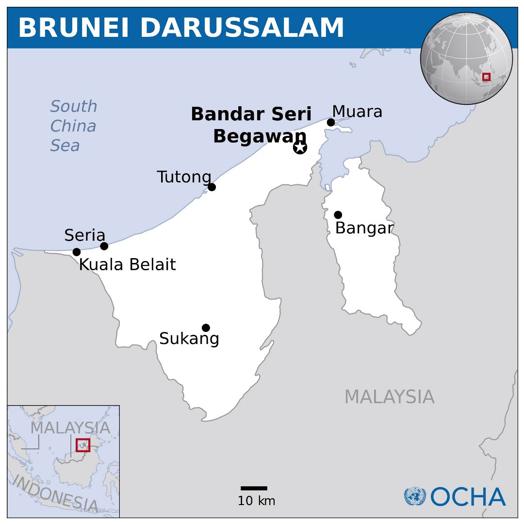 Large detailed political map of Brunei