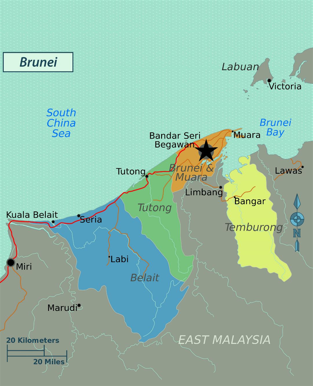 Large regions map of Brunei